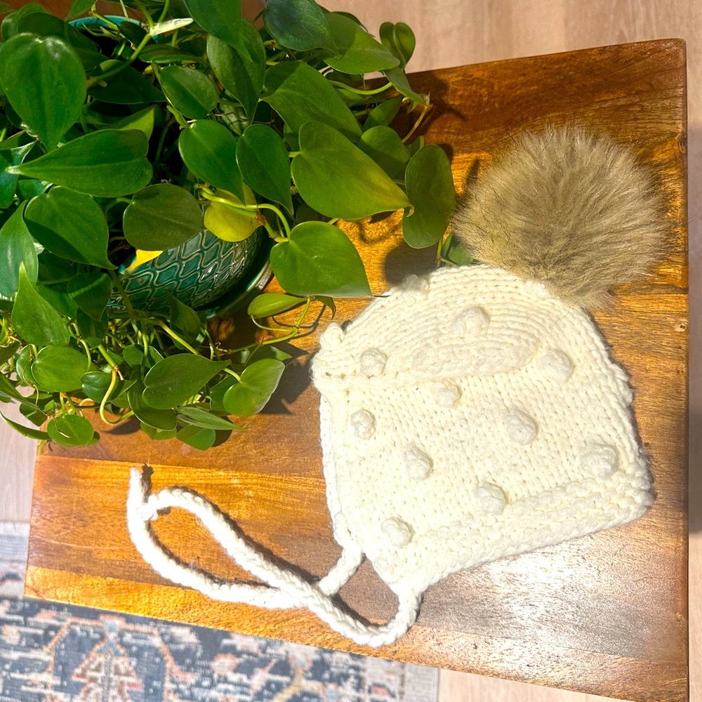{The Blueberry Hill} Cream Pom Pom Infant Beanie